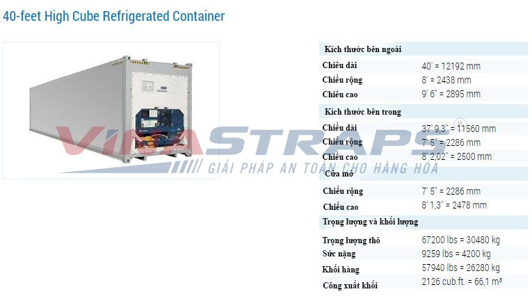 Kích thước container lạnh 40 feet